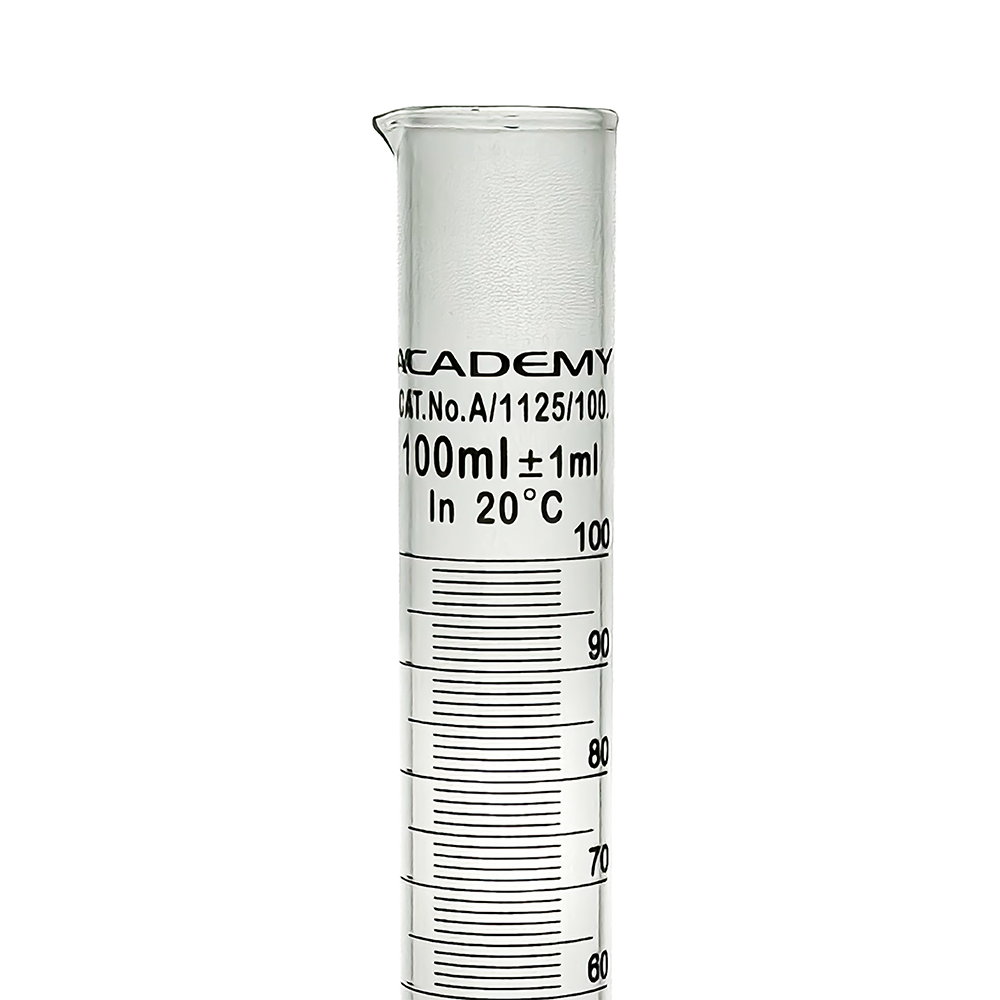Academy measuring cylinder 100ml hex base borosilicate glass