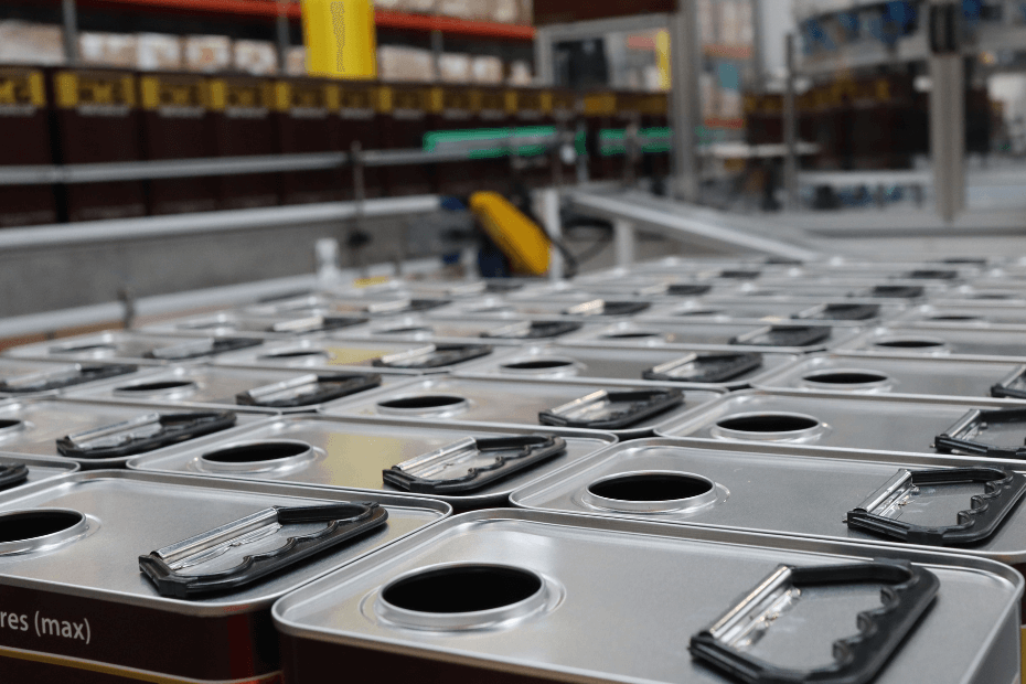 Finished rectangular tins at Invopak's factory