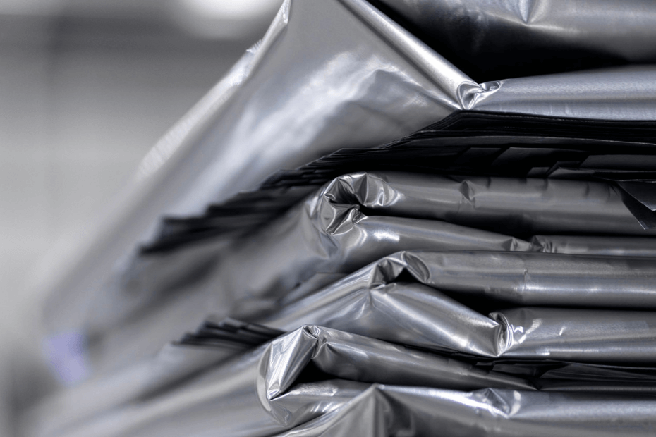 Close-up of metal foil packaging liners