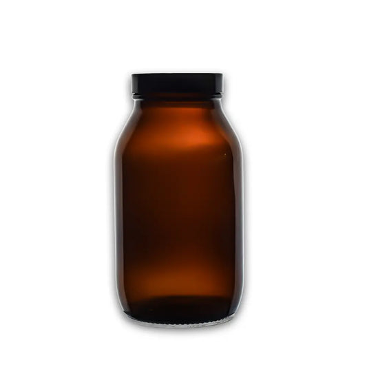 500ml Amber Glass Powder Bottle with Black Screw Cap Invopak