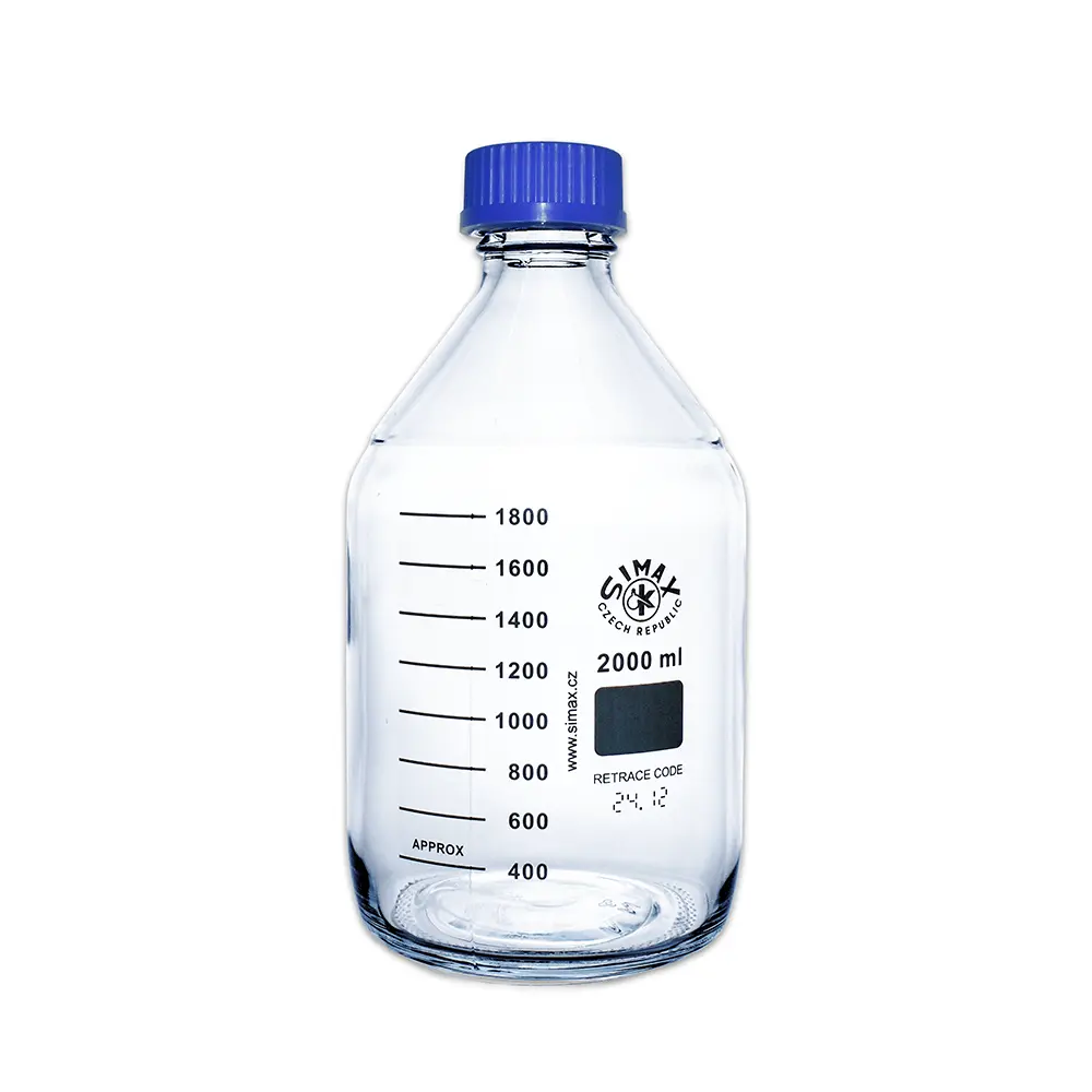 2 litre clear glass reagent bottle with blue screw cap – Invopak