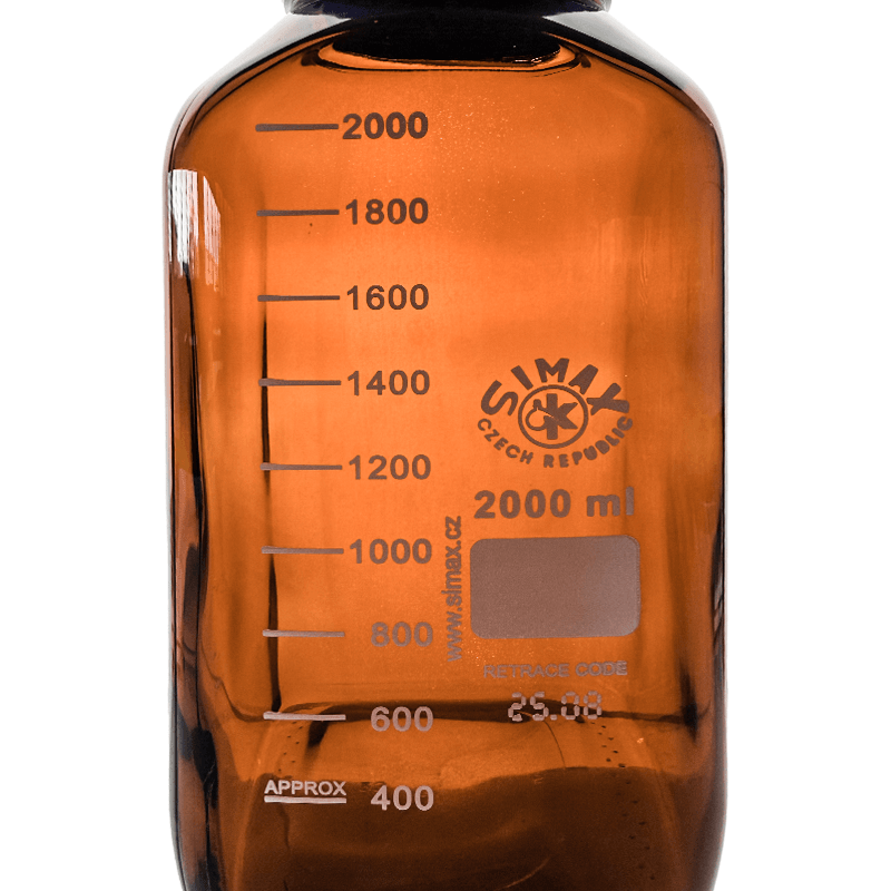 Simax Square 2000ml Borosilicate Amber Glass Reagent Bottle with Blue Screw Cap