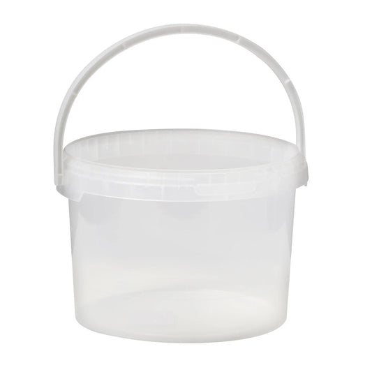 3 Litre Plastic Clear Tamper Evident Bucket with Plastic Handle Invopak