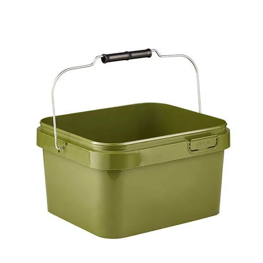 5 Litre Plastic Olive Green Tamper Evident Square Bucket with Handle Invopak