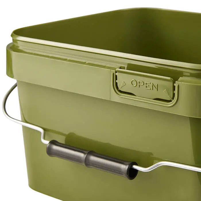 5 Litre Plastic Olive Green Tamper Evident Square Bucket with Handle Invopak