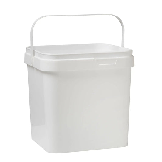 17 Litre Plastic White Tamper Evident Square Bucket with Plastic Handle Invopak