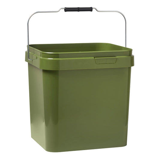 17 Litre Plastic Olive Green Tamper Evident Square Bucket with Handle Invopak