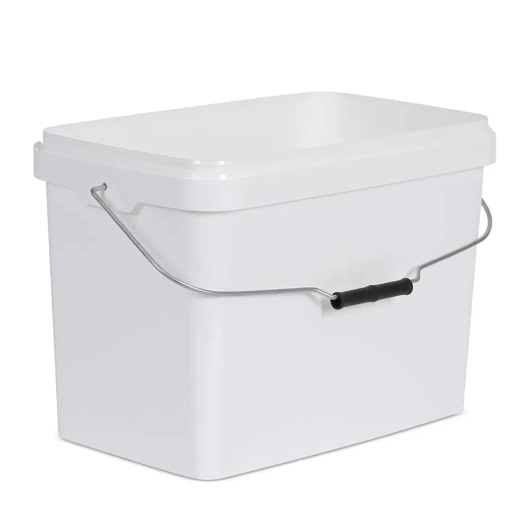 16 Litre Plastic White Tamper Evident Rectangular Bucket With Wire Handle Invopak