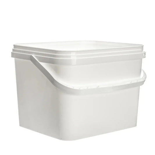 10 Litre Plastic White Tamper Evident Square Bucket With Plastic Handle Invopak