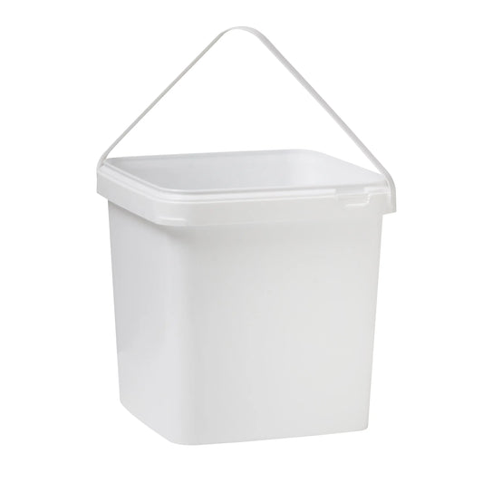 5.2 Litre White Tamper Evident Square Bucket with Plastic Handle Invopak