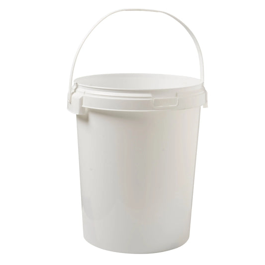 25 Litre Plastic White Tamper Evident Bucket with Plastic Handle Invopak