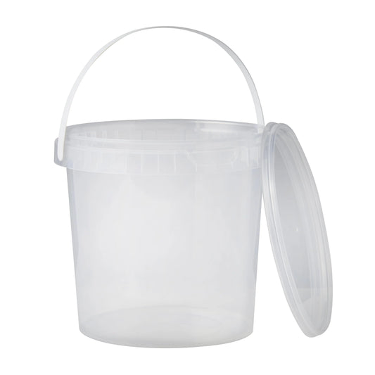 2 Litre Plastic Clear Tamper Evident Bucket with Plastic Handle and Lid Invopak