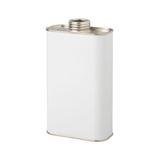 1 Litre White Rectangular UN Approved Tin Plain Interior - 38mm Screw Neck Invopak