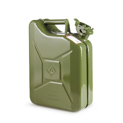 10 Litre Olive Green Metal Jerry Fuel Can With Fixed Bayonet Cap