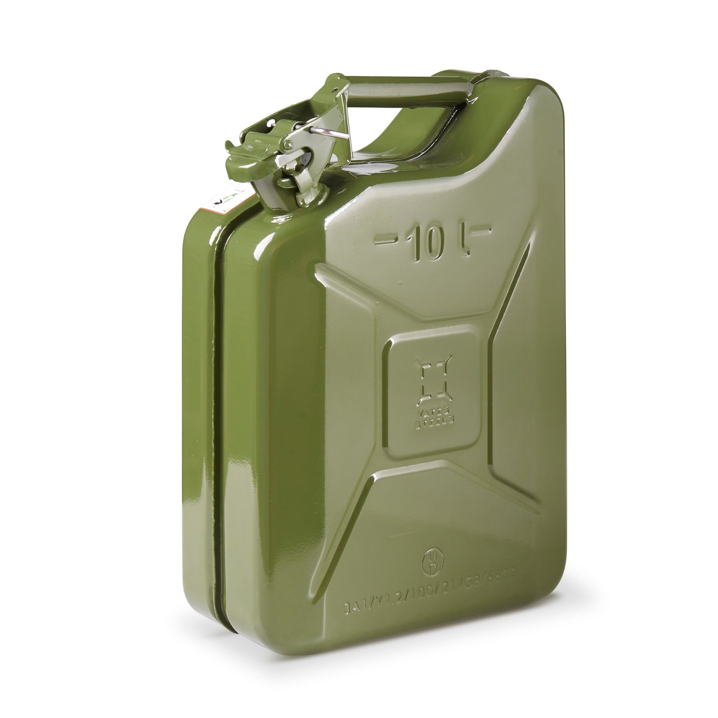 10 Litre Olive Green Metal Jerry Fuel Can With Fixed Bayonet Cap