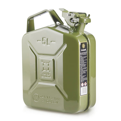 5 Litre Olive Green Metal Jerry Fuel Can with Fixed Bayonet Closure