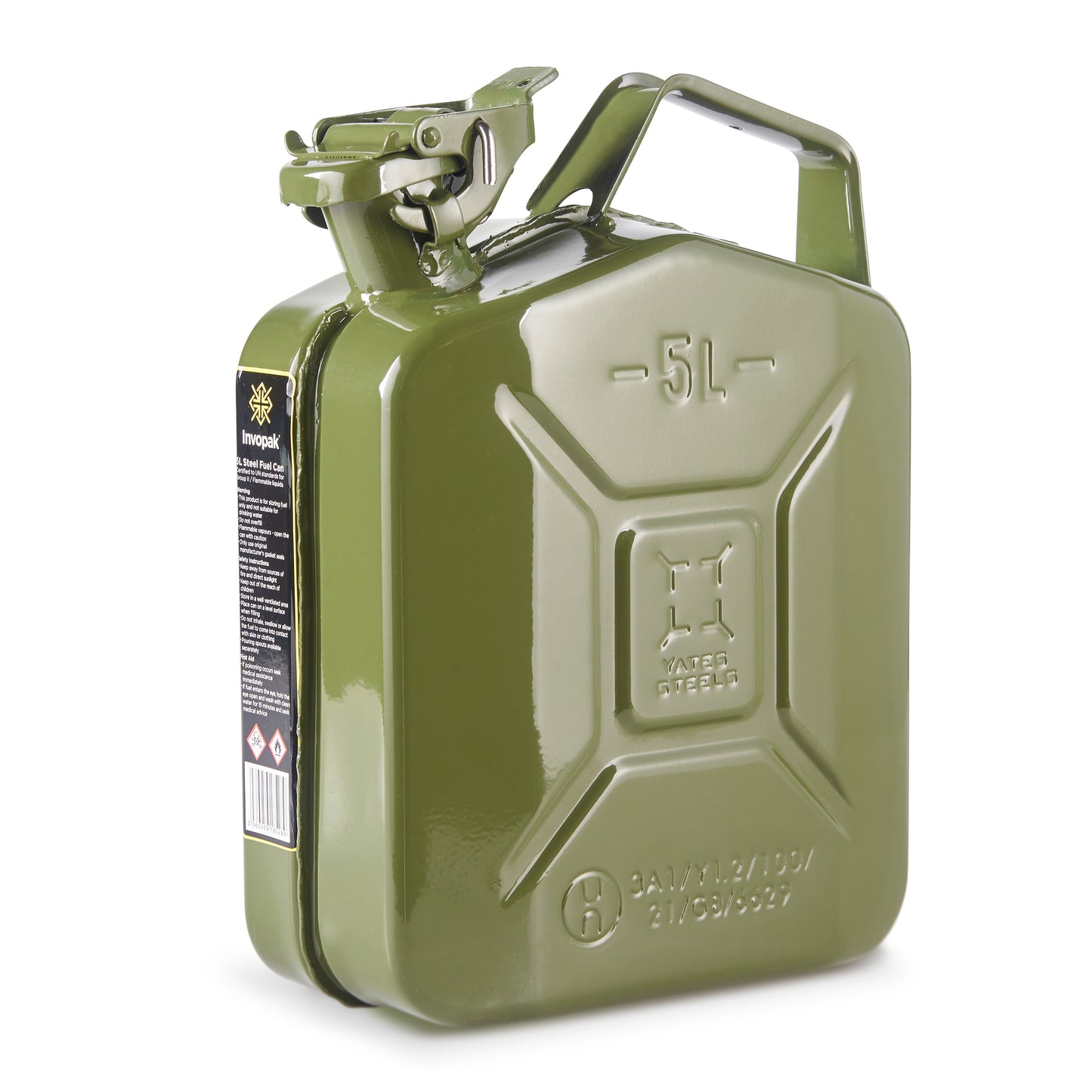 5 Litre Olive Green Metal Jerry Fuel Can with Fixed Bayonet Closure