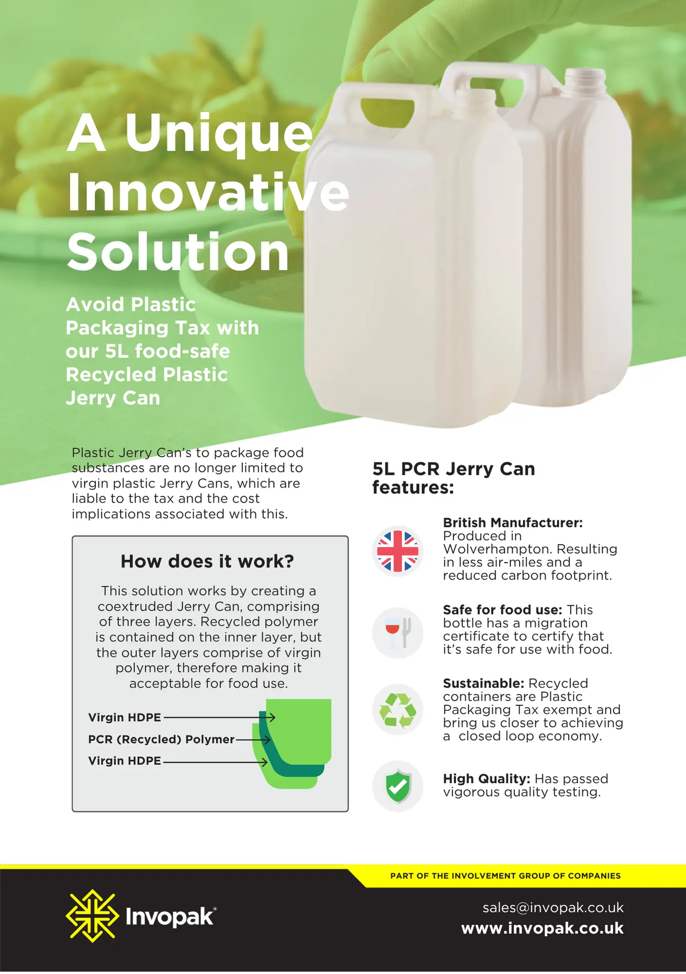 5 Litre Recycled Plastic White Food Grade Jerry Can Invopak