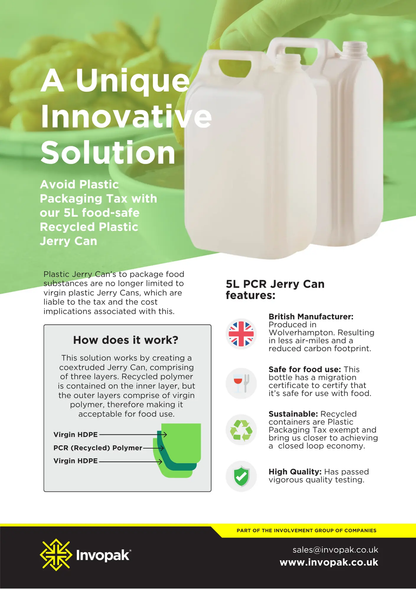 5 Litre Recycled Plastic White Food Grade Jerry Can Invopak