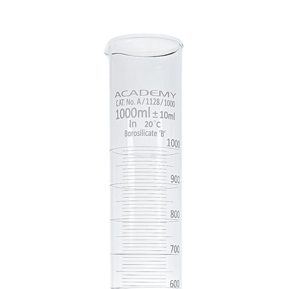 Academy measuring cylinder 1000ml hex base borosilicate glass