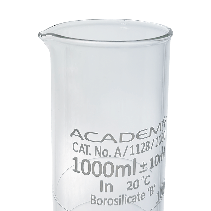 Academy measuring cylinder 1000ml hex base borosilicate glass