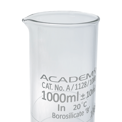 Academy measuring cylinder 1000ml hex base borosilicate glass