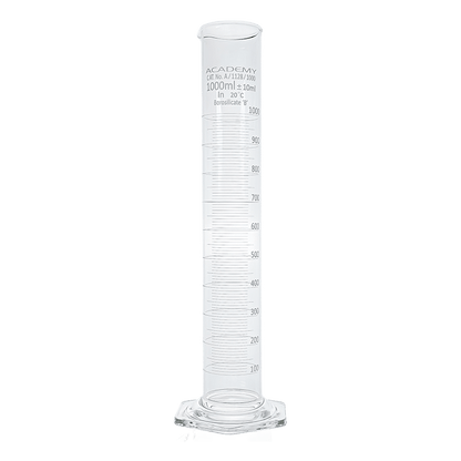 Academy measuring cylinder 1000ml hex base borosilicate glass