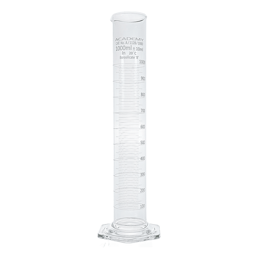 Academy measuring cylinder 1000ml hex base borosilicate glass
