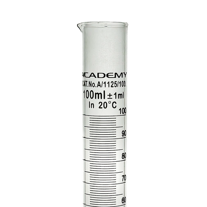 Academy measuring cylinder 100ml hex base borosilicate glass