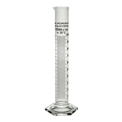 Academy measuring cylinder 100ml hex base borosilicate glass