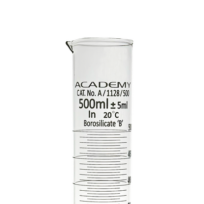 Academy measuring cylinder 500ml hex base borosilicate glass