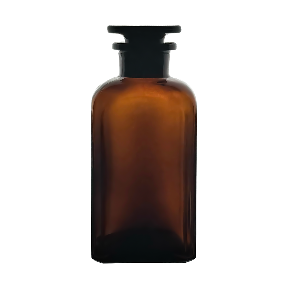 Academy 250ml Amber Reagent Square Bottle with Glass Stopper