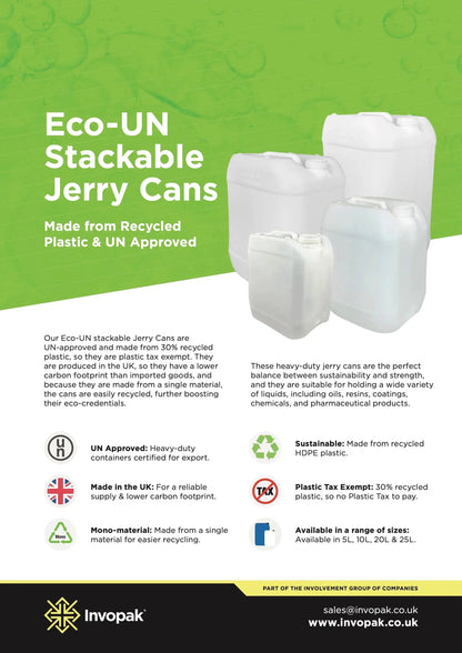 25 Litre Recycled Plastic UN Approved Natural Stackable Jerry Can with 61mm Neck | Invopak
