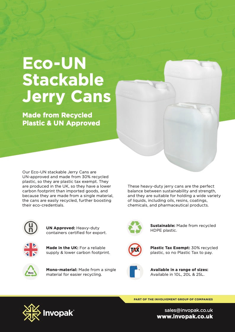 25 Litre Recycled Plastic UN Approved Natural Stackable Jerry Can with 61mm Neck