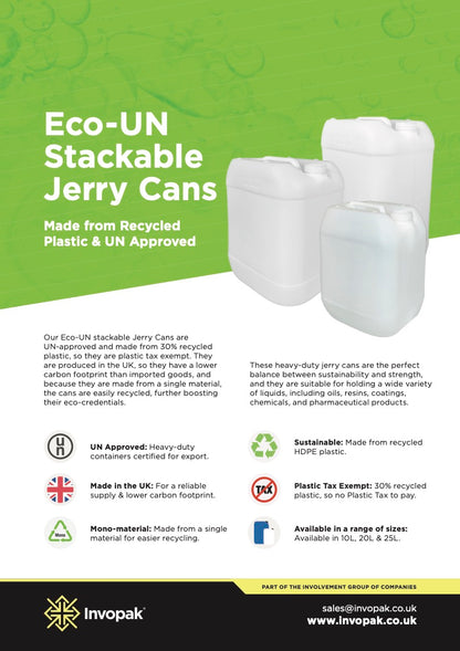 25 Litre Recycled Plastic UN Approved Natural Stackable Jerry Can with 61mm Neck