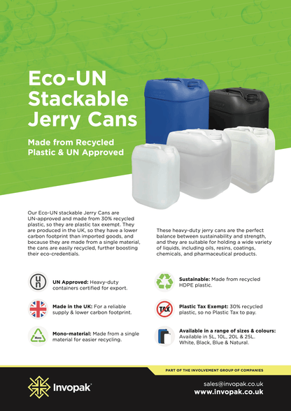 5 Litre Recycled Plastic Un Approved Natural Stackable Jerry Can 51mm neck 280g