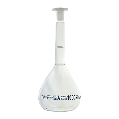 Glassco Volumetric Flask Class A Batch certificate 1000ml Borosilicate Glass and PE stopper