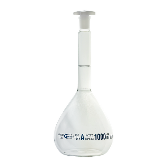 Glassco Volumetric Flask Class A Batch certificate 1000ml Borosilicate Glass and PE stopper