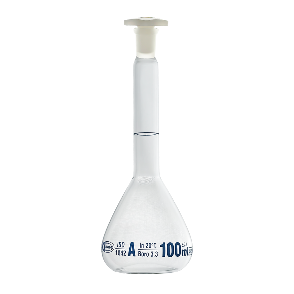 Glassco Volumetric Flask Class A Batch certificate 100ml Borosilicate Glass PE stopper