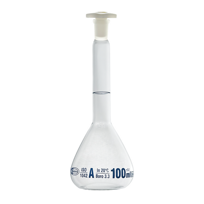 Glassco Volumetric Flask Class A Batch certificate 100ml Borosilicate Glass PE stopper