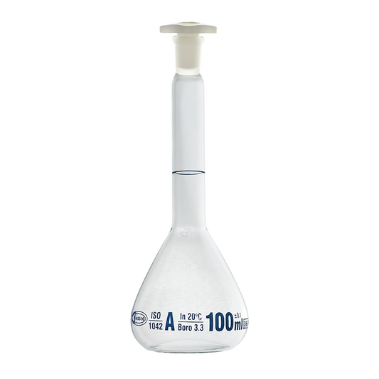 Glassco Volumetric Flask Class A Batch certificate 100ml Borosilicate Glass PE stopper