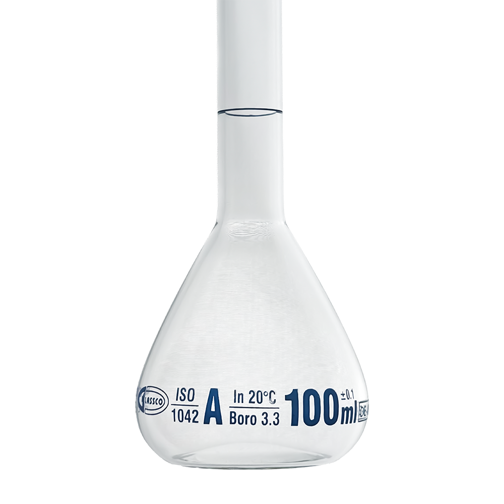Glassco Volumetric Flask Class A Batch certificate 100ml Borosilicate Glass PE stopper