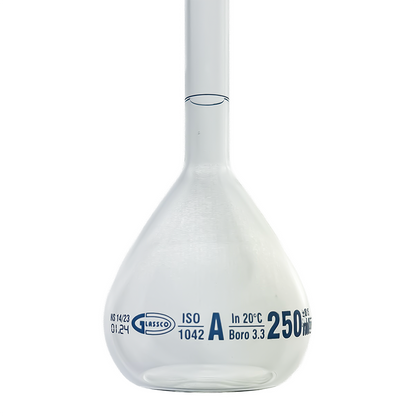 Glassco Volumetric Flask Class A Batch certificate 250ml Borosilicate Glass PE stopper