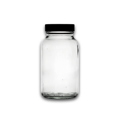 250ml Clear Glass Powder Bottle with Black Screw Cap