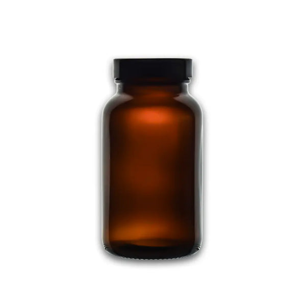 250ml Amber Glass Powder Bottle with Black Screw Cap Invopak