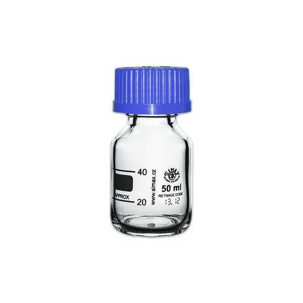 50ml Clear Glass Reagent Bottle with Blue Screw Cap Invopak