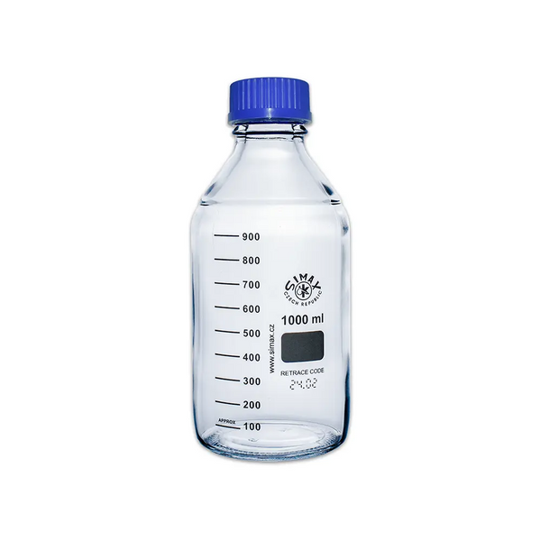 1L Clear Glass Reagent Bottle with Blue Screw Cap Invopak