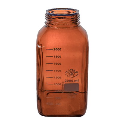 Simax Square 2000ml Borosilicate Amber Glass Reagent Bottle with Blue Screw Cap