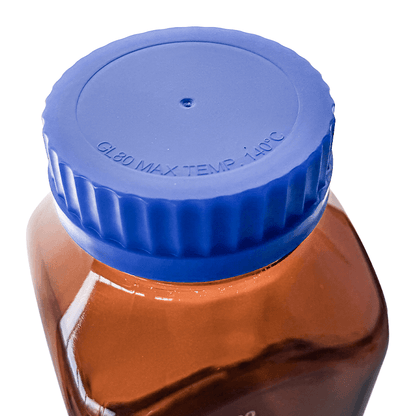 Simax Square 2000ml Borosilicate Amber Glass Reagent Bottle with Blue Screw Cap