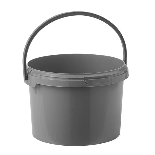 3 Litre Recycled Plastic Grey Round Bucket with Plastic Handle Invopak